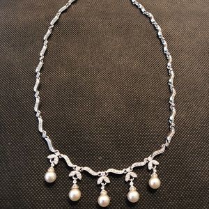 Majorica Silver Crystal and Pearl Necklace